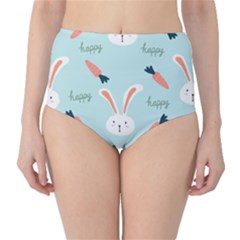 Bunny Carrot Pattern Background Classic High-waist Bikini Bottoms by Wegoenart