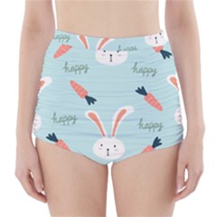 Bunny Carrot Pattern Background High-waisted Bikini Bottoms by Wegoenart