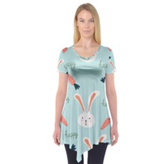 Bunny Carrot Pattern Background Short Sleeve Tunic  by Wegoenart