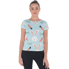 Bunny Carrot Pattern Background Short Sleeve Sports Top  by Wegoenart