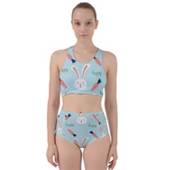 Bunny Carrot Pattern Background Racer Back Bikini Set by Wegoenart