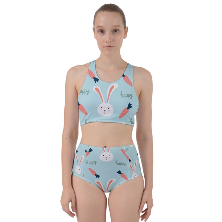 Bunny Carrot Pattern Background Racer Back Bikini Set