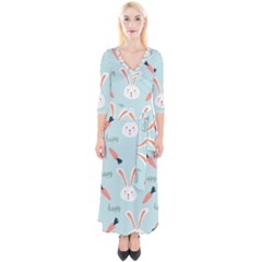 Bunny Carrot Pattern Background Quarter Sleeve Wrap Maxi Dress