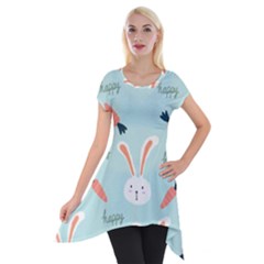 Bunny Carrot Pattern Background Short Sleeve Side Drop Tunic by Wegoenart