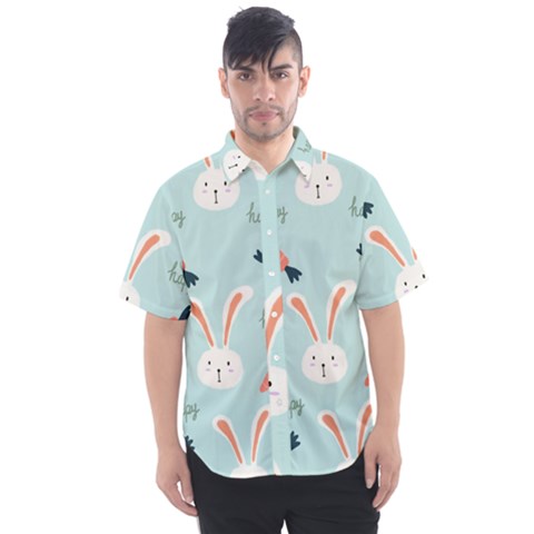 Bunny Carrot Pattern Background Men s Short Sleeve Shirt by Wegoenart