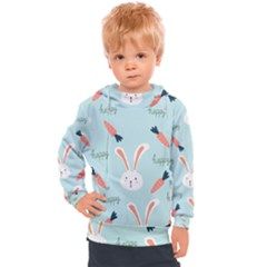 Bunny Carrot Pattern Background Kids  Hooded Pullover by Wegoenart