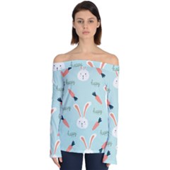 Bunny Carrot Pattern Background Off Shoulder Long Sleeve Top by Wegoenart