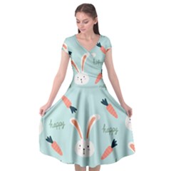 Bunny Carrot Pattern Background Cap Sleeve Wrap Front Dress by Wegoenart