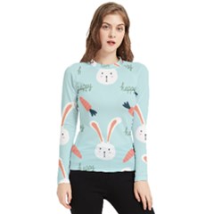 Bunny Carrot Pattern Background Women s Long Sleeve Rash Guard by Wegoenart