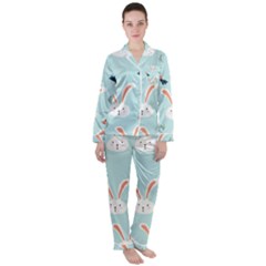 Bunny Carrot Pattern Background Satin Long Sleeve Pajamas Set by Wegoenart