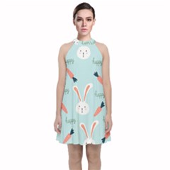 Bunny Carrot Pattern Background Velvet Halter Neckline Dress  by Wegoenart