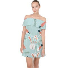 Bunny Carrot Pattern Background Off Shoulder Chiffon Dress by Wegoenart