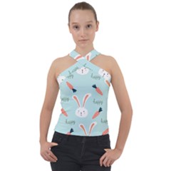 Bunny Carrot Pattern Background Cross Neck Velour Top by Wegoenart