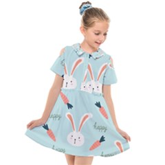 Bunny Carrot Pattern Background Kids  Short Sleeve Shirt Dress by Wegoenart