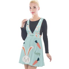 Bunny Carrot Pattern Background Plunge Pinafore Velour Dress by Wegoenart