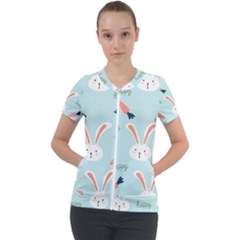 Bunny Carrot Pattern Background Short Sleeve Zip Up Jacket by Wegoenart