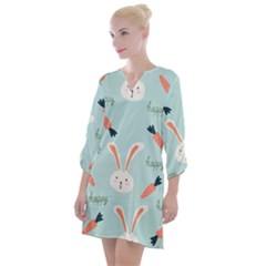 Bunny Carrot Pattern Background Open Neck Shift Dress by Wegoenart