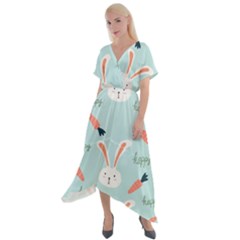 Bunny Carrot Pattern Background Cross Front Sharkbite Hem Maxi Dress by Wegoenart