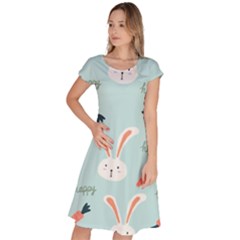 Bunny Carrot Pattern Background Classic Short Sleeve Dress by Wegoenart