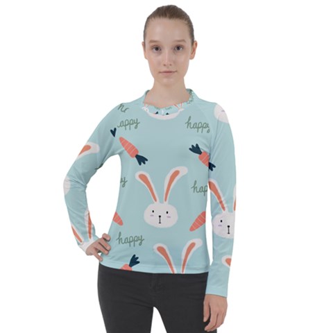 Bunny Carrot Pattern Background Women s Pique Long Sleeve Tee by Wegoenart