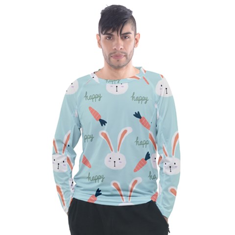 Bunny Carrot Pattern Background Men s Long Sleeve Raglan Tee by Wegoenart