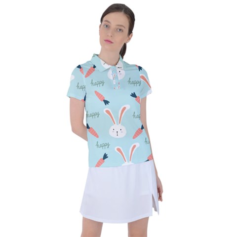 Bunny Carrot Pattern Background Women s Polo Tee by Wegoenart