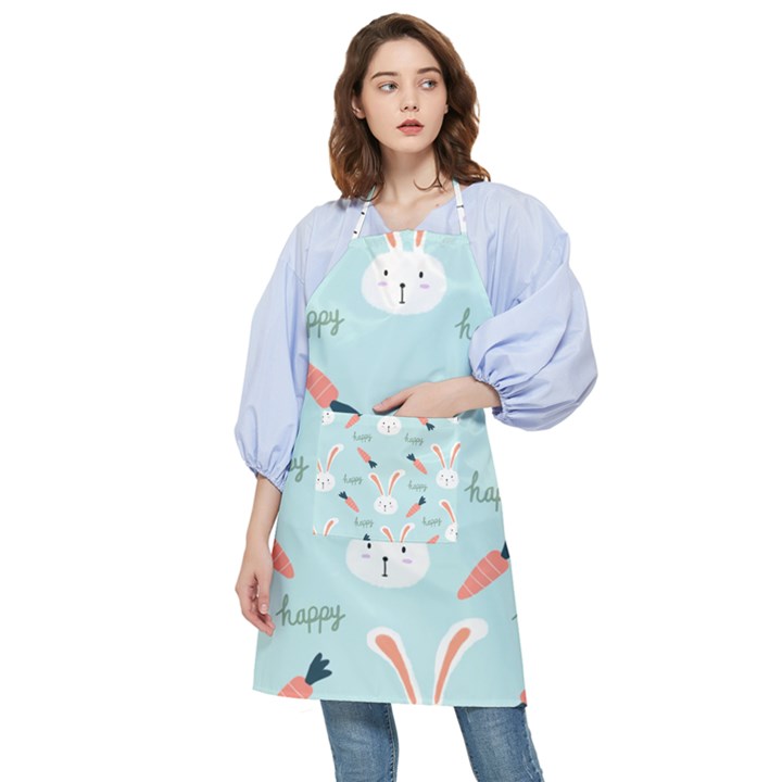 Bunny Carrot Pattern Background Pocket Apron