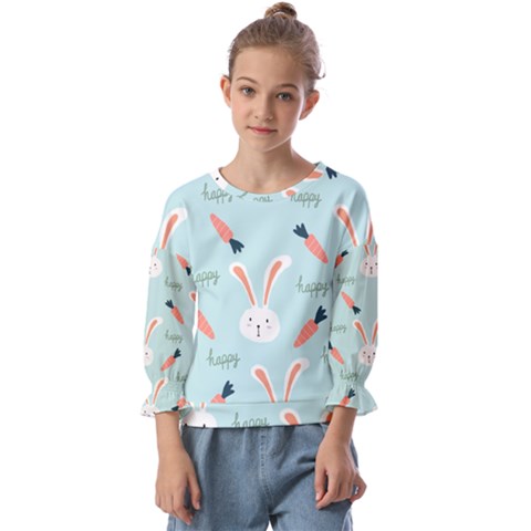 Bunny Carrot Pattern Background Kids  Cuff Sleeve Top by Wegoenart