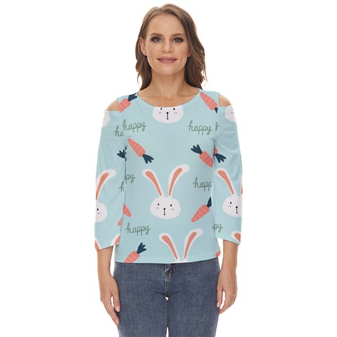 Bunny Carrot Pattern Background Cut Out Wide Sleeve Top by Wegoenart