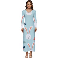 Bunny Carrot Pattern Background Long Sleeve Velour Longline Maxi Dress by Wegoenart