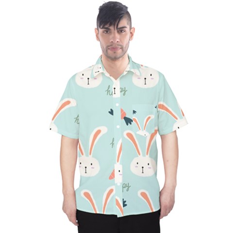 Bunny Carrot Pattern Background Men s Hawaii Shirt by Wegoenart