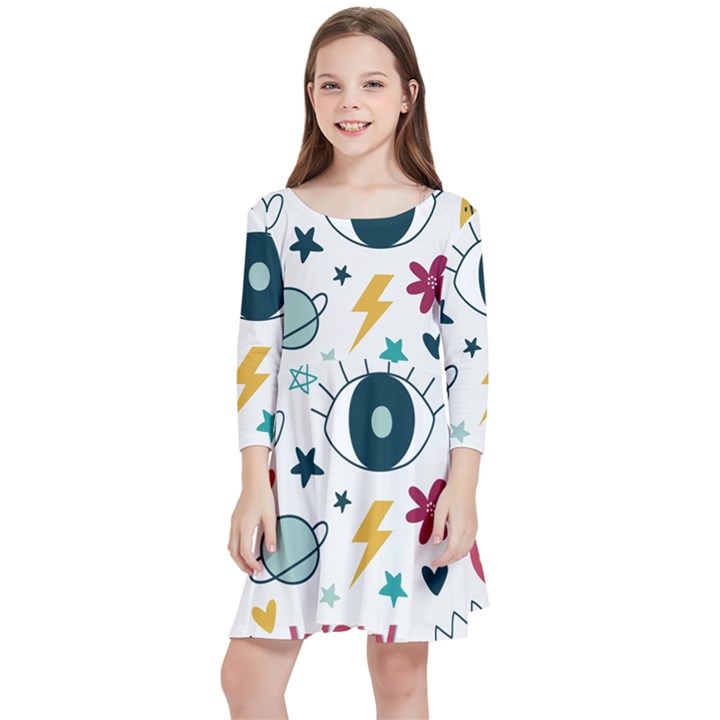 Wallpaper Background Cute Design Kids  Quarter Sleeve Skater Dress