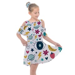 Wallpaper Background Cute Design Kids  Shoulder Cutout Chiffon Dress by Wegoenart