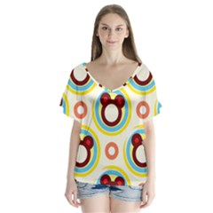 Hide And Seek Cute Cartoon Character V-neck Flutter Sleeve Top by Wegoenart