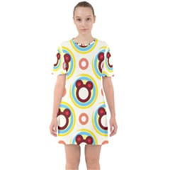 Hide And Seek Cute Cartoon Character Sixties Short Sleeve Mini Dress