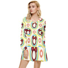 Hide And Seek Cute Cartoon Character Tiered Long Sleeve Mini Dress by Wegoenart