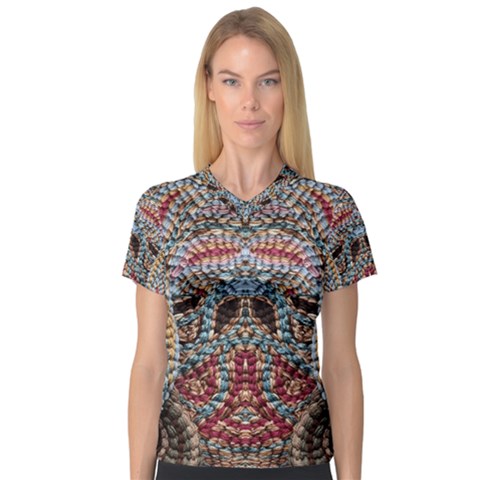 Stitched Swirls V-neck Sport Mesh Tee by kaleidomarblingart