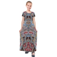 Stitched Swirls Kids  Short Sleeve Maxi Dress by kaleidomarblingart