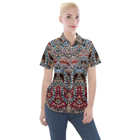 Stitched Swirls Women s Short Sleeve Pocket Shirt by kaleidomarblingart