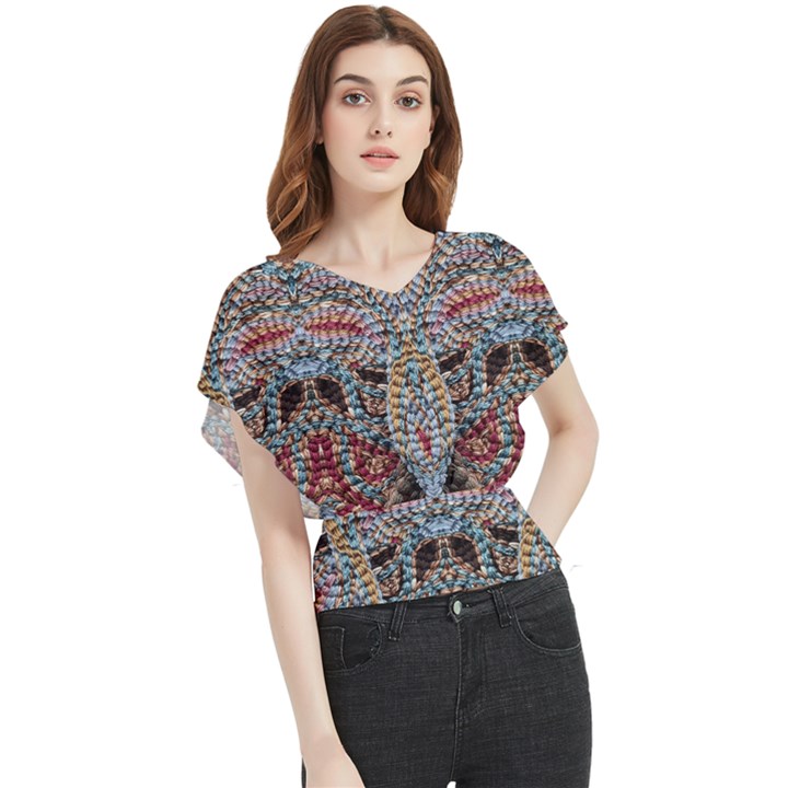 Stitched swirls Butterfly Chiffon Blouse