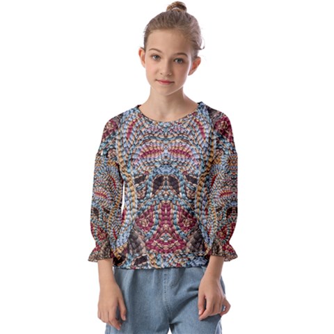 Stitched Swirls Kids  Cuff Sleeve Top by kaleidomarblingart