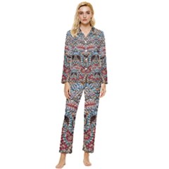 Stitched Swirls Womens  Long Sleeve Velvet Pocket Pajamas Set by kaleidomarblingart