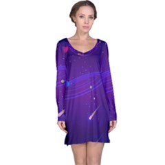 Cartoon Galaxy With Stars Background Long Sleeve Nightdress by danenraven