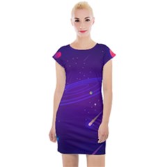 Cartoon Galaxy With Stars Background Cap Sleeve Bodycon Dress by danenraven