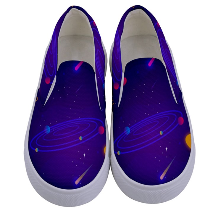 Cartoon Galaxy With Stars Background Kids  Canvas Slip Ons