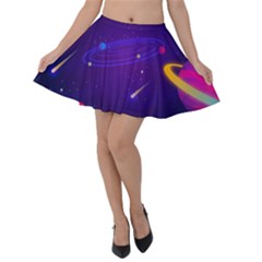 Cartoon Galaxy With Stars Background Velvet Skater Skirt