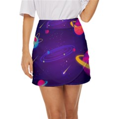 Cartoon Galaxy With Stars Background Mini Front Wrap Skirt by danenraven