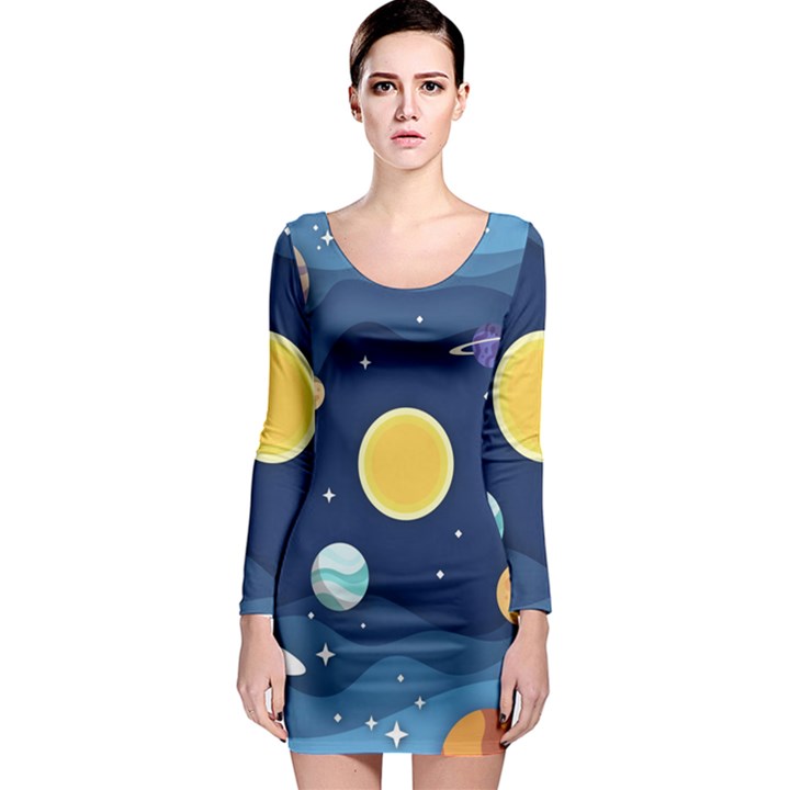 Galaxy Background Long Sleeve Bodycon Dress