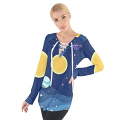 Galaxy Background Tie Up Tee by danenraven