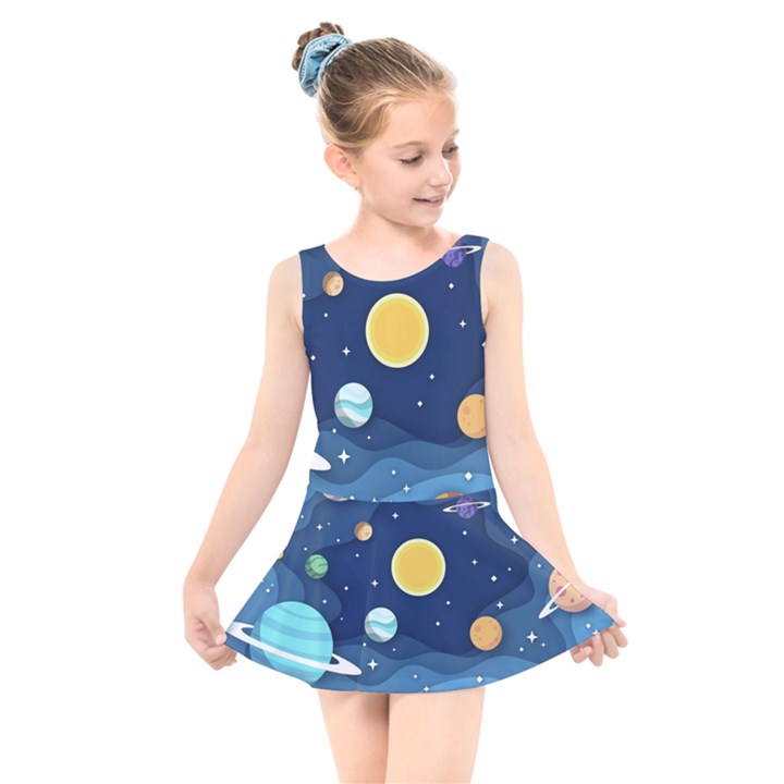 Galaxy Background Kids  Skater Dress Swimsuit